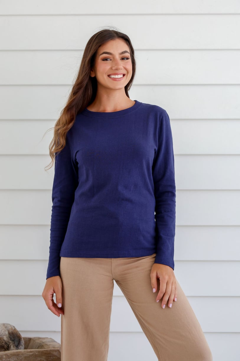 Ladies' Hemp Cotton Long Sleeves Tee-Navy