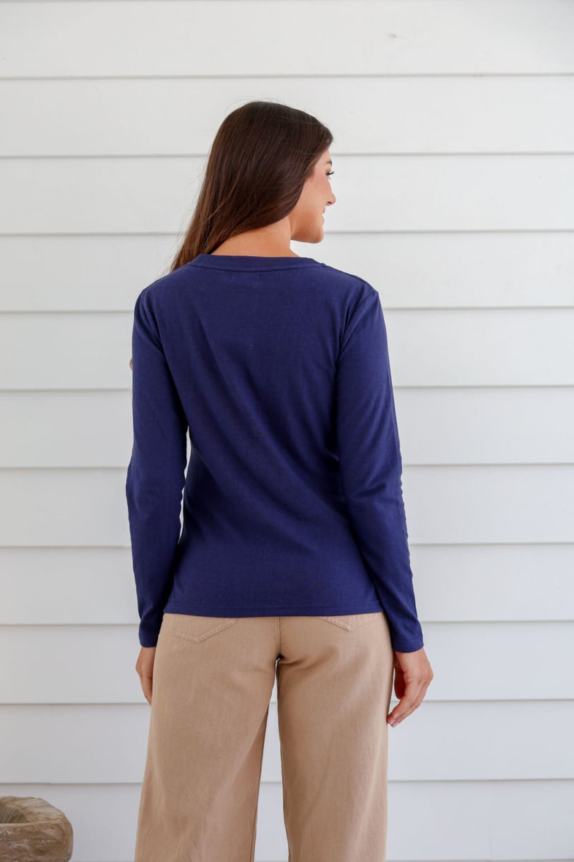 Ladies' Hemp Cotton Long Sleeves Tee-Navy
