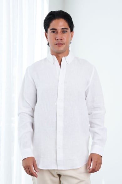 Men's 100%Hemp Slim Fit Long Sleeve Shirt-White