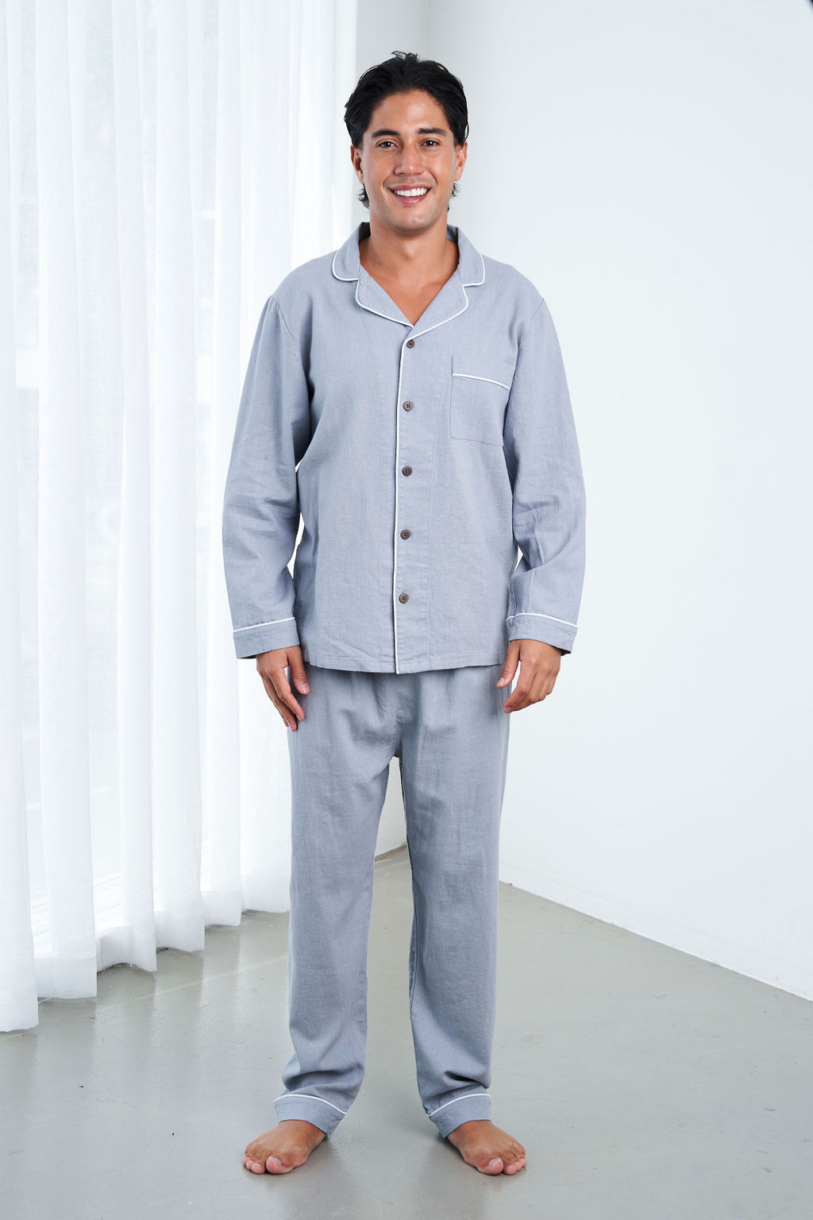 Unisex Hemp Rayon Long Sleeves Pajama Set-Natural