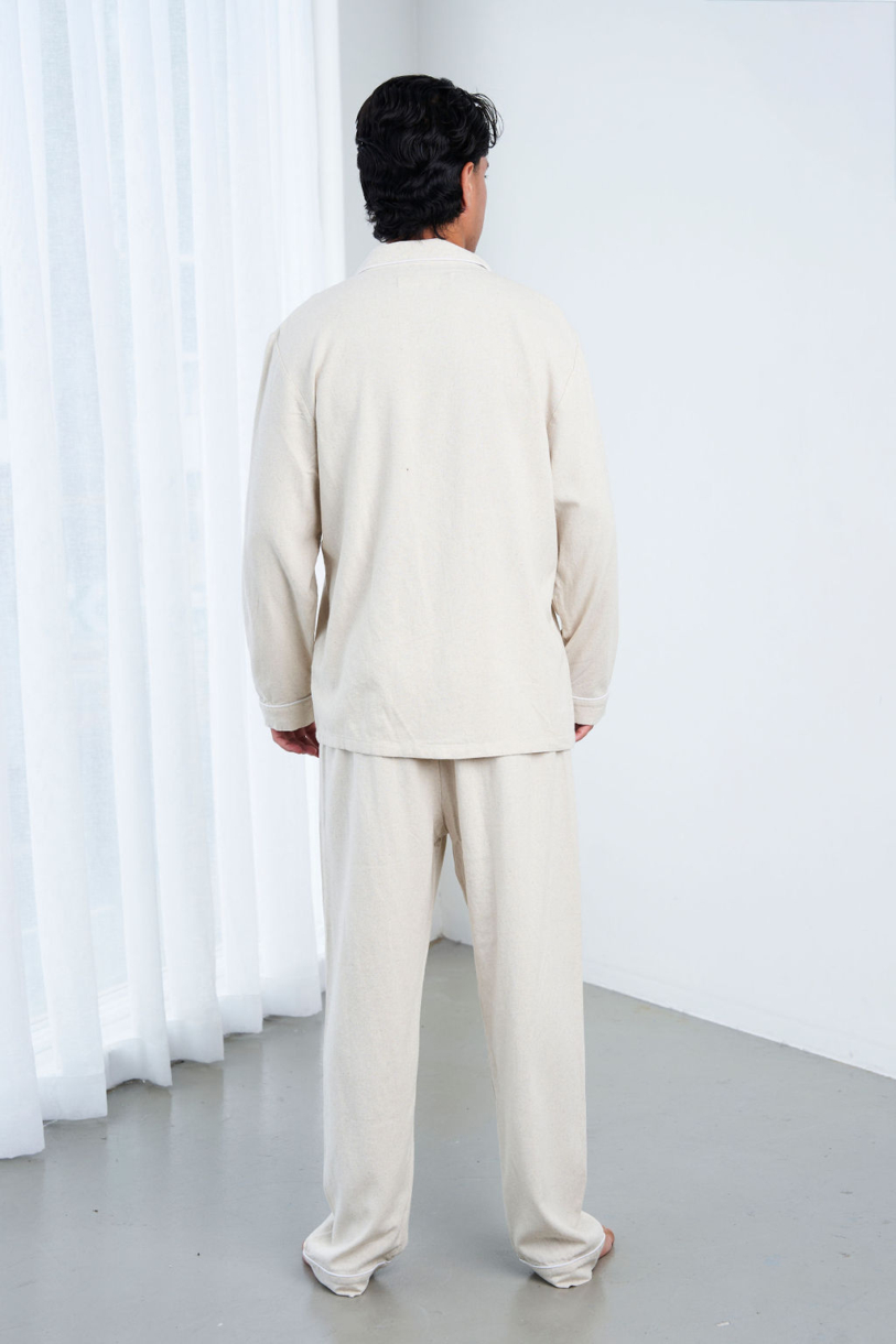 Unisex Hemp Rayon Long Sleeves Pajama Set-Natural
