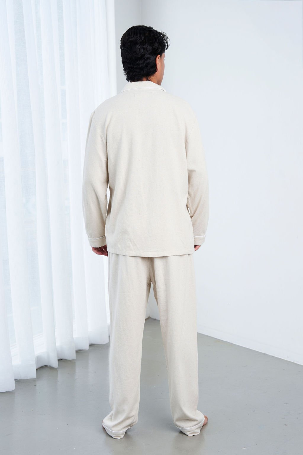 Unisex Hemp Rayon Long Sleeves Pajama Set-Natural