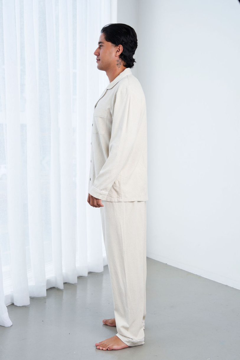 Unisex Hemp Rayon Long Sleeves Pajama Set-Natural