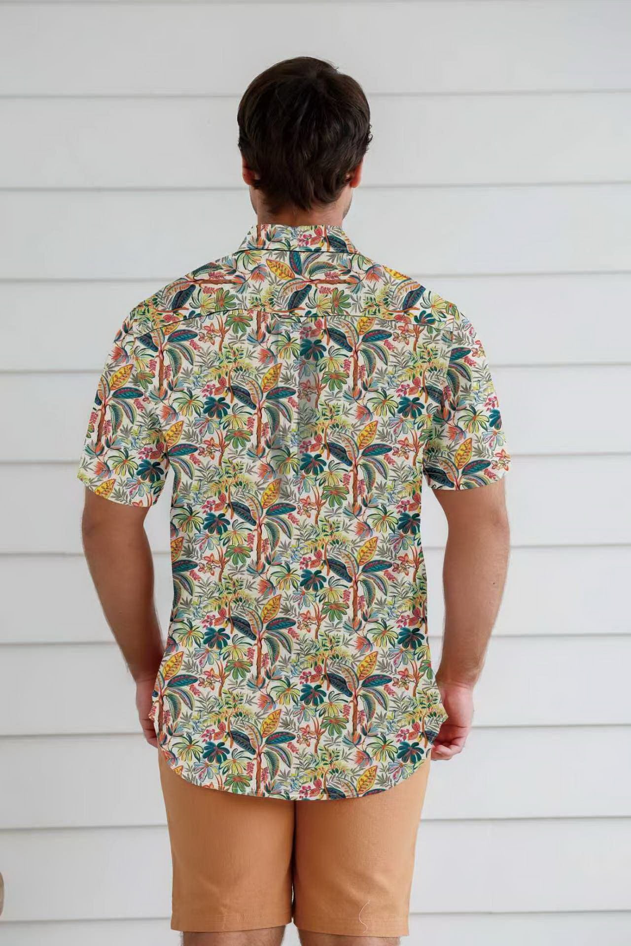 MEN'S HEMP COTTON FLORAL SHORT SLEEVES SHIRT