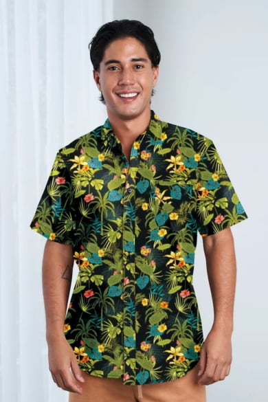 MEN'S HEMP COTTON FLORAL SHORT SLEEVES SHIRT