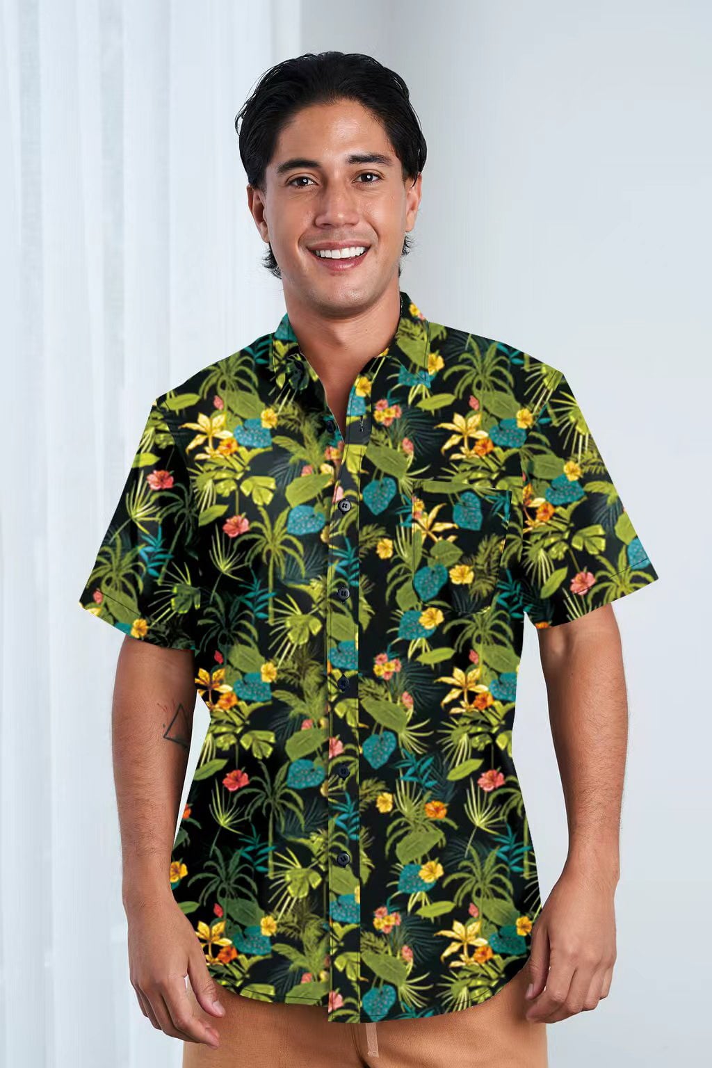 MEN'S HEMP COTTON FLORAL SHORT SLEEVES SHIRT